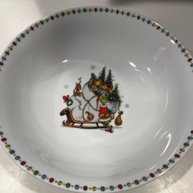 ZRIKE DR.SEUSS HOW THE GRINCH STOLE CHRISTMAS SERVING BOWL W/ MAX & SLEIGH  9"
