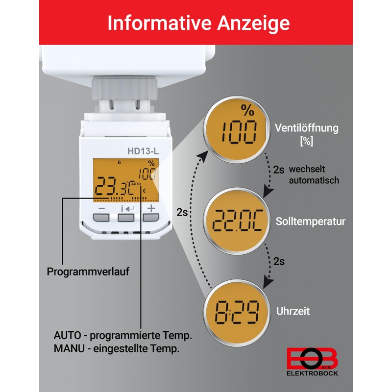 Elektrobock HD13-L Programmable Radiator Thermostat, 280 W, 230 V, White,