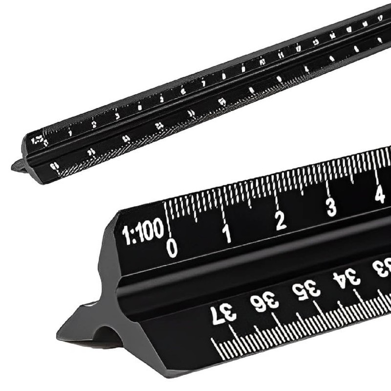 Architectural Scale Ruler – 12-Inch Aluminum Triangular Drafting Ruler for