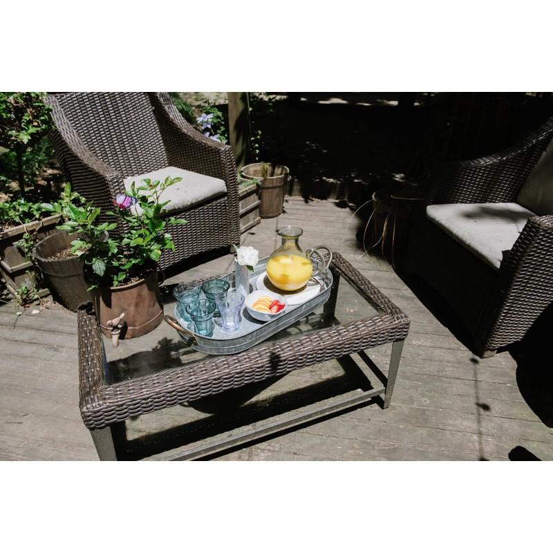 Creative Co-Op Oval Galvanized Metal Tray with Handles