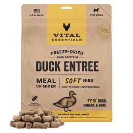 Vital Essentials Freeze-Dried Raw Duck Meal or Mixer Dog Food Soft Nibs | 99% Duck, Organs & Bone | 14 oz