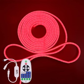 XUNATA WiFi Neon LED Strip, 12 V 5 m Red Waterproof Diffusion Neon Flex LED Strip Light, Smart App Control, Music Sync, with Remote Control, Compatible with Alexa Google Assistant