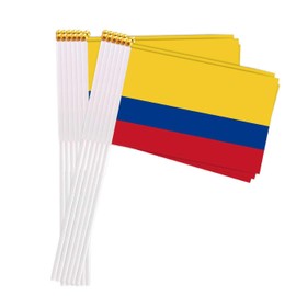 25 Packs Small Colombia Flags on Handheld Stick，Miniature Colombian Flag for Outside,4x6 Inch Mini Hand Held Banner with Golden Topper,Patriotic Decorations