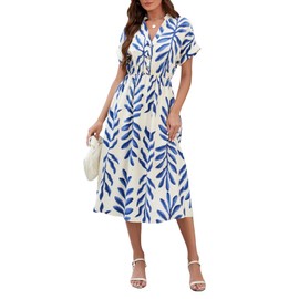 SEAFORM Women's Casual Long Dress V-Neck Retro Floral Print Dresses Elegant Long Fitted Dress for Women with Flowy Hemlines