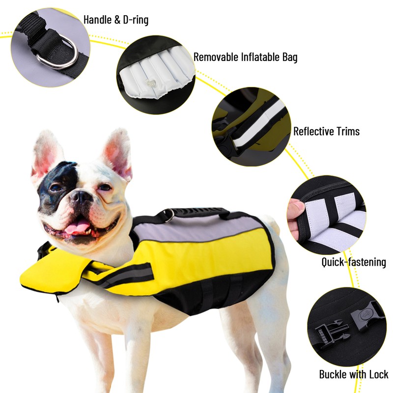 Dog Life Jackets with Handle Reflective Stripes Adjustable Fit Foldable