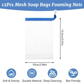 Piriuuo Pack of 12 Soap Bags, Soap Bags Nylon Foam Nets Exfoliating Mesh Soap Bags with Drawstring Soap Mesh Bag for Bathing Facial Cleansing Tool (Random Colour)