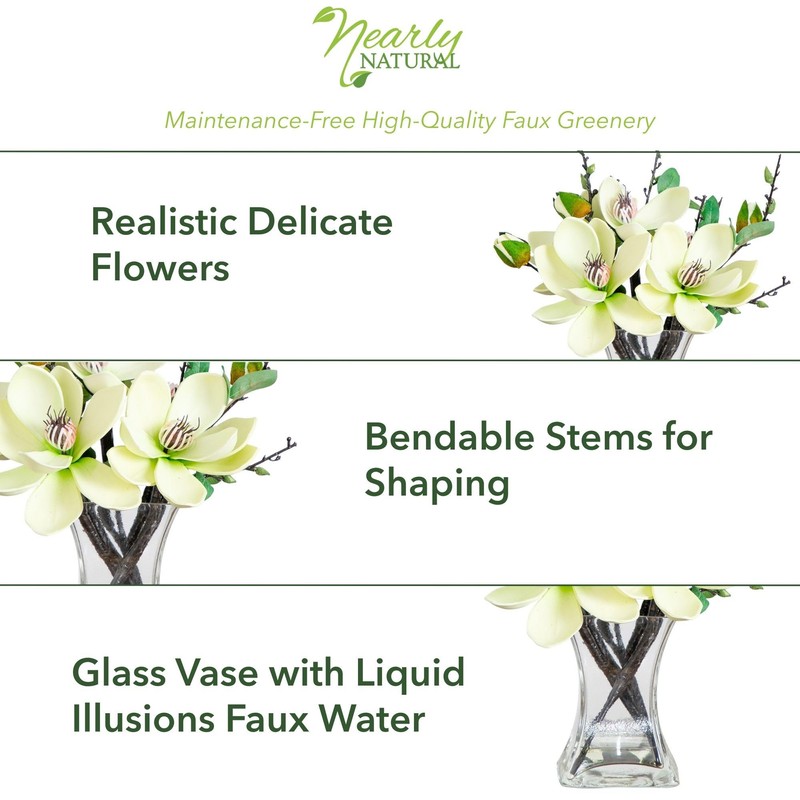 Nearly Natural 4534-WH Magnolia Arrangement with Vase,White