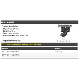 Intake Manifold - Compatible with 2007-2017 Jeep Patriot 2.4L 4-Cylinder