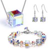 QKEPCY 3 Piece Crystal Jewellery Set Women Cube Austrian Crystal
