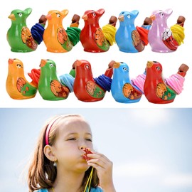 Tiuxiu Waterbird Whistles, Pack of 10 Colourful Ceramic Whistle with Rope, Bird Whistle, Children's Set, Water Fillable Sound, Clear Children's Party Favours, Gifts, Random Style