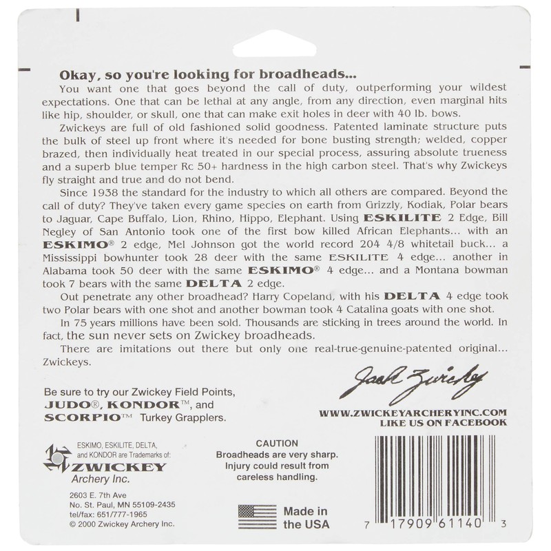 Zwickey Eskimo Broadhead Glue On 4 Blade 125 Gr. 3pk.