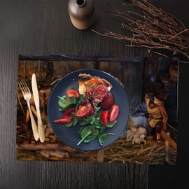 Shrahala Brown Christmas Christian Church Placemats, Brown Light Jesus Baby Table Mat Linen Burlap Washable Double-Deck Heat Insulation for Dining Table Kitchen Table Set of 4 (12 x 18 inch)