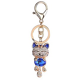 Blue Cute Cat Kitten Bling Crystals Rhinestone Key Chain Keyring Holder Handbag Charm
