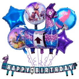 Luchild 7PCS Fortnit Party Birthday Decorations Boys- Video Game Foil Balloons Game Happy Birthday Banner Game Latex Balloons Party Supplies Hanging Decor for Kids Gamer Theme Party Birthday Deco
