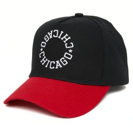 Funky Junque Chicago Trucker Hat – Upside Down City Embroidered Baseball Cap, Unisex Adjustable Snapback Hat for for Basketball, Streetwear, and Everyday Style - Chicago - Red/Black