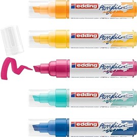 edding 5000 acrylic marker broad - multi-coloured - acrylic paint markers 5-pack (abstract) - 5-10mm chisel nib - acrylic marker for painting on canvas, wood - acrylic marker waterproof