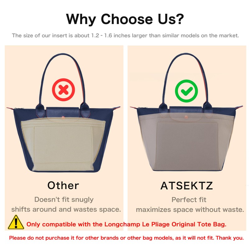 ATSEKTZ Purse Organizer Insert for Longchamp Le Pliage Tote Bag,
