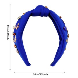 Gosuoa 4th of July Headband for Women, White Red and Blue Rhinestone USA Headbands, Wide Knotted Fourth of July Patriotic Headband Independence Day Hair Accessories
