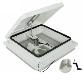 EASYBERG 14" RV Roof Vent Fit for Camper Trailer Universal White Lid Roof Vent with 12V RV Vent Fan 6" Blades White lid Inner for Garnish Ring