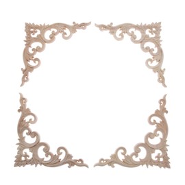MUXSAM 4Pcs 15cm Wood Carved Unpainted Sharp Corner Onlay Applique Unique Style Furniture Frame Decor