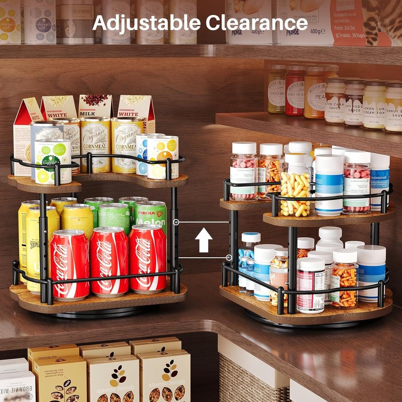 Spice Rack Organization for Cabinet - Height Adjustable Rotating Lazy