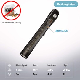 RovyVon Aurora A33 Pen Flashlight USB-C Rechargeable with Pocket Clip, 200 Lumen, IPX8 Waterproof for Inspection, Repair, Work, Outdoors(Black)