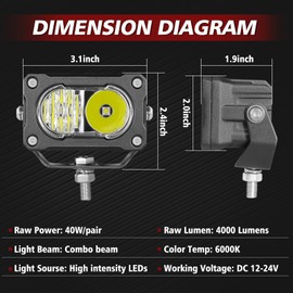 LTEODCHEW LED Pod Light Cubes 2PCS 3 Inch Off Road Driving Light Pods Spot Flood Combo Ditch Lights LED Backup Work Lights for Truck Pickup UTV ATV SUV Boat 4x4