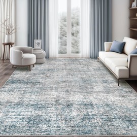 Cochyean Living Room Area Rugs - 8x10 Abstract Large Soft Indoor Washable Rug Neutral Modern Low Pile Carpet for Bedroom Farmhouse Home Office,Blue Gray