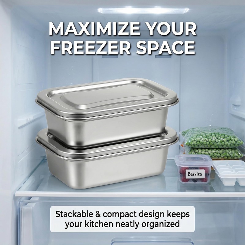 2 Pcs Stainless Steel Ice Cream Containers for Homemade, Reusable