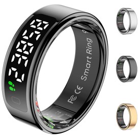 Smart Rings for Men with Display Screen, Fitness Ring with Wireless Charging, Sleep Tracker Ring with Heart Rate, Health Rings for Activity Monitoring/Steps/Calories, for iOS Android (Black,8#)
