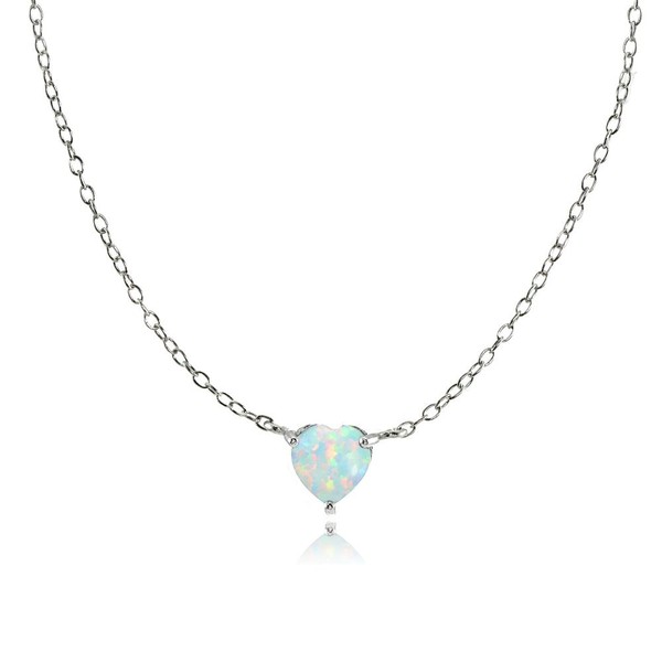 Ice Gems Sterling Silver Small Dainty Simulated White Opal Heart