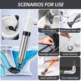 Toilet Plunge Blaster, 13-Piece Pipe Unclogging Tool Set, Drain Clog Remover, High Pressure Toilet Plunger with Real-Time Barometer, for Unclog Toilet, Bathrooms, Sinks, Floor Drains (White)