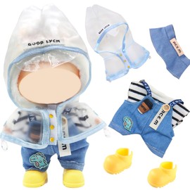 Pack of 5 Clothing for 17 cm Plush, Cute Mini Clothing Accessory Set for Doll with Raincoat, Top, Jumpsuit, Hat, Shoes for Boys and Girls, Gifts (Without Doll)