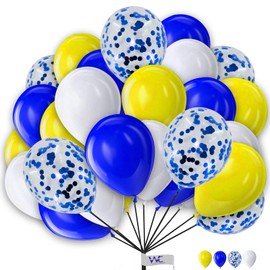 Balloons 25 Pack 10 Inch Balloons White Blue & Yellow Balloons Blue Confetti for Birthday Decorations Plain Round Balloons Party Latex Balloons for Baby Shower Engagement Wedding.