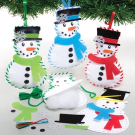 Baker Ross FE949 Snowman Decoration Sewing Kits - Pack of 3, Sewing Set for Children, Creative Activities for Kids, Ideal Christmas Arts and Crafts Project, Blue,Green,Red
