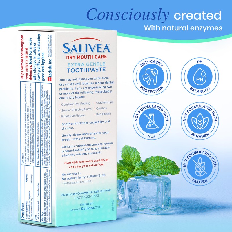 SALIVEA Gentle Toothpaste for Dry Mouth Care, 4.3 oz Tube,