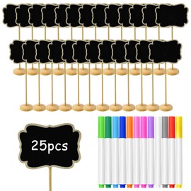 YBCCBY Pack of 25 Chalkboards with Stand, Mini Boards for Labelling, Wooden Signs, Message Board, Small Table Stand, Memo Board, Wooden Display Board, Price Tags for Wedding Parties