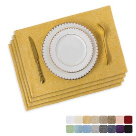 Home Brilliant Yellow Cloth Placemats Reusable Dinner Mats, Dinner Decorations Washable Heat Resistant Dining Table Mats, Faux Linen Woven Place Mats, 33 x 48 cm, 4 Pcs, Yellow