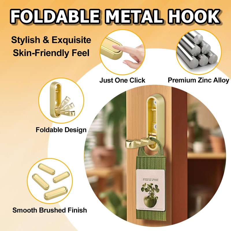 Yuyueda 4 Pcs Foldable Wall Hook,Folding Hooks Heavy Duty,Gold Coat