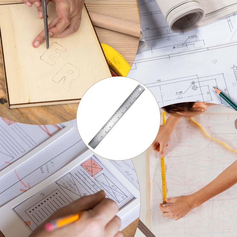 12 Inch Metal Ruler, Stainless Steel Metal Ruler with Cork