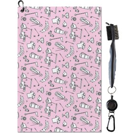 yrhsnclsdg Golf Towel Funny Light Pink Golf Towels for Golf Bags for Men Women with Clip Carabiner,Microfiber Waffle Pattern Disc Golf Towel Rag Golfer Accessories Gifts for Men Women(Towel+Brush)