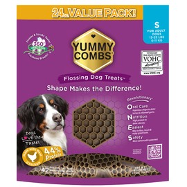 Yummy Combs Dental Treats for Dogs | Vet VOHC Approved | Yummy Dog Treats for Teeth Cleaning | Shape to Scrape Tartar | Protein Treat | Dental Dog Treats for Small Dogs (24oz, 42 Count)