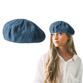 Lopsity Women Denim Beret French Hat Flat Cap Sun Hat Casual Beanie Cap Casual Wear (US, Alpha, Large, Blue)