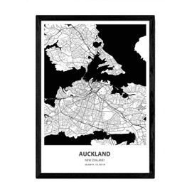 Nacnic Poster with map of Auckland - New Zealand. Sheets cities in Australia with seas and rivers in black color. A3 size