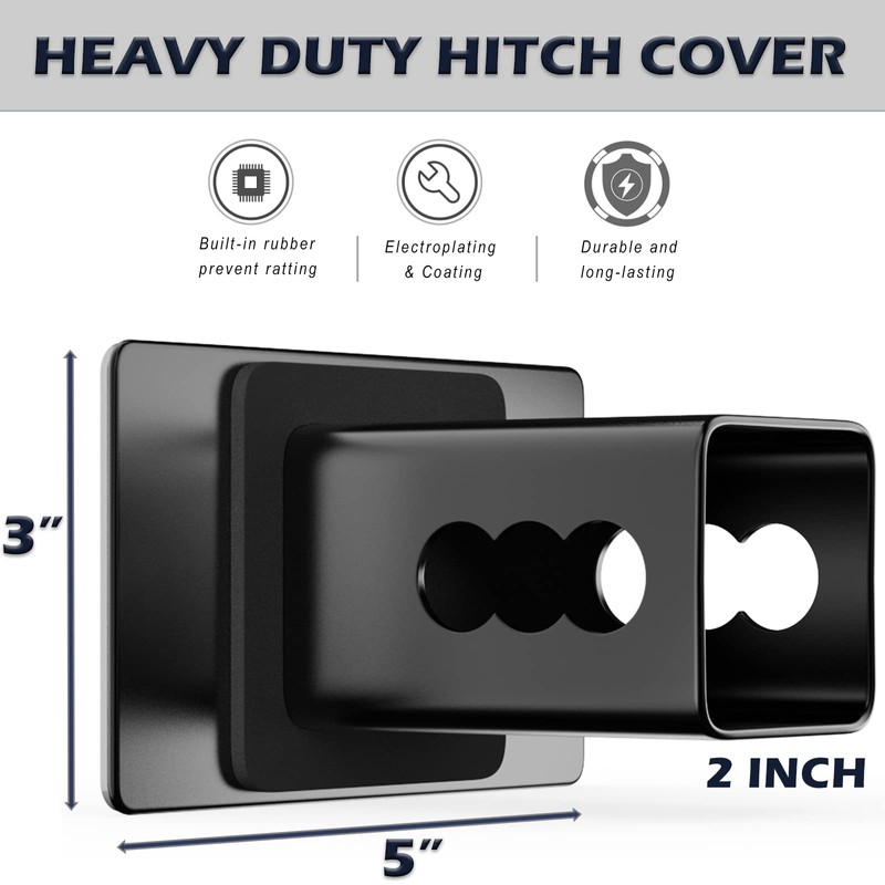 TOEASYTY Trailer Hitch Cover for 2 Inch Receivers, Heavy Metal