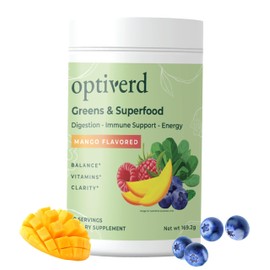 optiverd Greens Superfood Powder with Probiotics & Enzymes – Detox, Gut Health, Energy & Immunity Support – Organic, Vegan, Gluten-Free – 30 Servings – Mango Flavor
