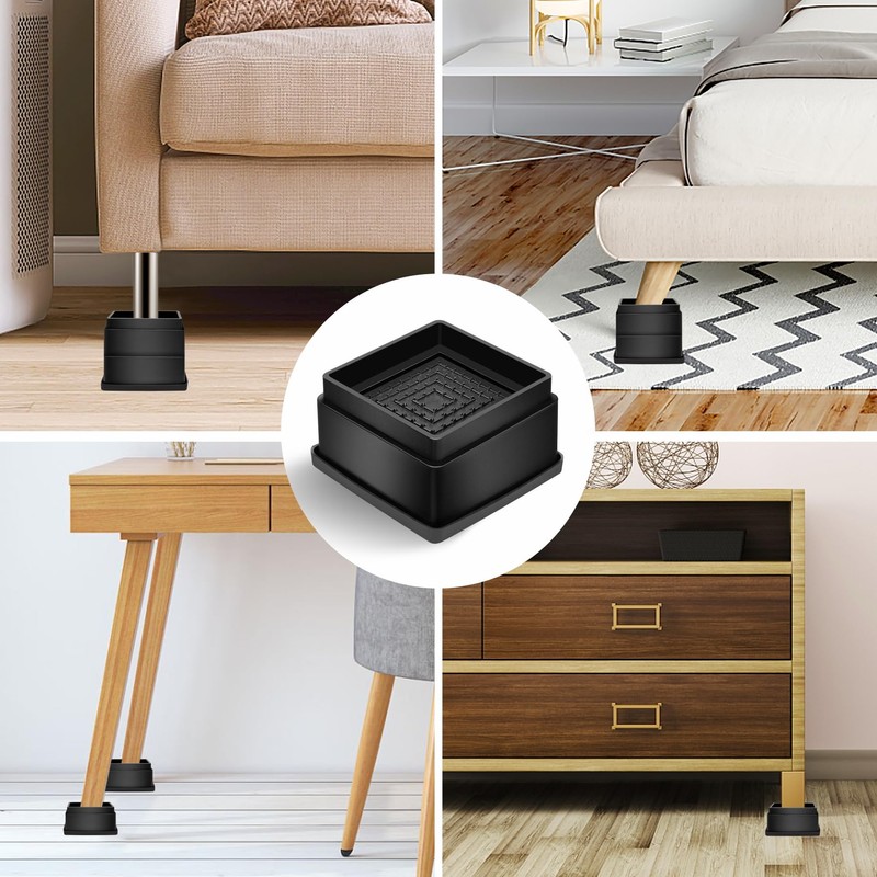 MixDora Bed Risers 1 Inch Square Stackable Furniture Risers Anti-Slip