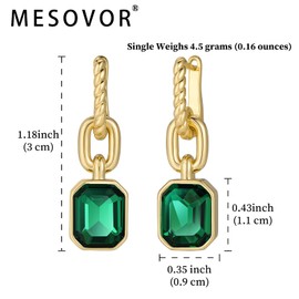 MESOVOR Crystal Drop Earrings, 18 Carat Gold-Plated Hoop Earrings, Emerald Green Black Earrings, Jewellery Gift for Mother Wife (Emerald Green)