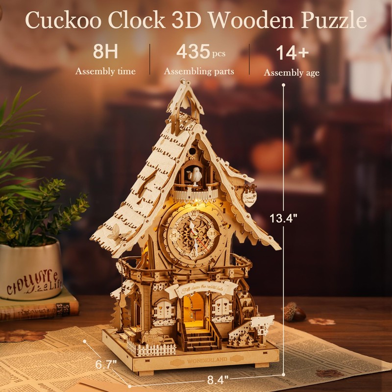 ROBOTIME 3D Wooden Puzzles for Adults-Cuckoo Clock Wooden Models for