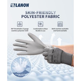 LANON Protection LANON 12 Paar PU Professionelle Arbeitshandschuhe, Zweimal Gewaschen, Geruchlos, Industrie-Schutzhandschuhe fr Mechanik und Werkstatt, Grau, L/9